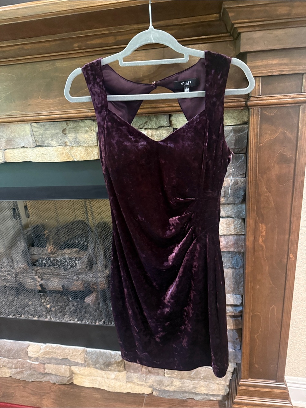 GUESS Velvet Sleeveless Mini Dress in Plum